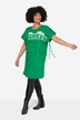 Maglia dal taglio lungo e oversize con scritta, scollo a girocollo e laccetti per l'arricciatura