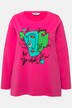T-shirt, gezicht-motief, ronde hals, lange mouwen