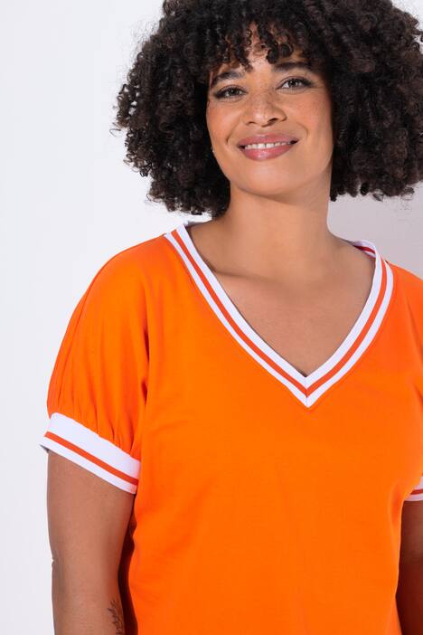 Trui, oversized, V-hals, gestreepte manchetten