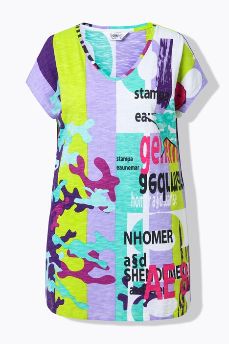 T-shirt oversized long à imprimé all-over et col V