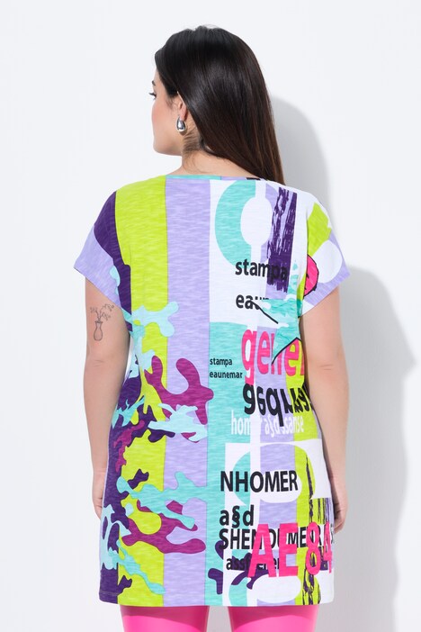 T-shirt oversized long à imprimé all-over et col V