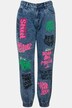 Jeans con stampa colorata, cinque tasche e orli elastici