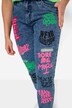 Jeans con stampa colorata, cinque tasche e orli elastici