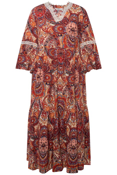 A-Line 3/4-Sleeve All-Over Print Tunic Neckline Maxi Dress