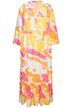 Maxi šaty, batikovaný potisk, stojáček, 3/4 rukávy, volány
