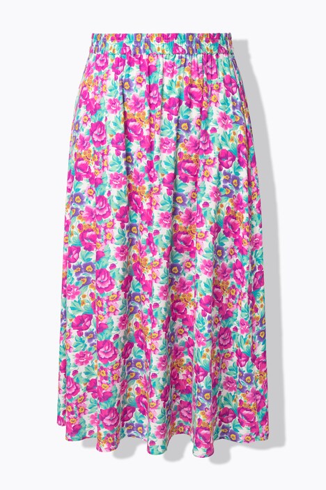 Midi-rok, A-lijn, bloemenpatroon, elastische tailleband
