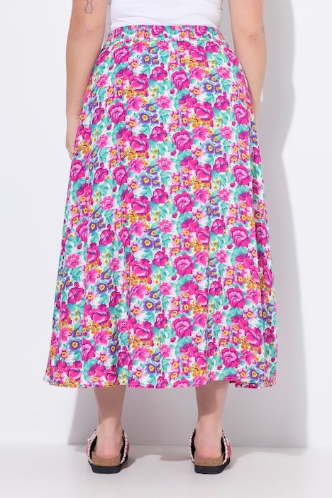 Midi-rok, A-lijn, bloemenpatroon, elastische tailleband