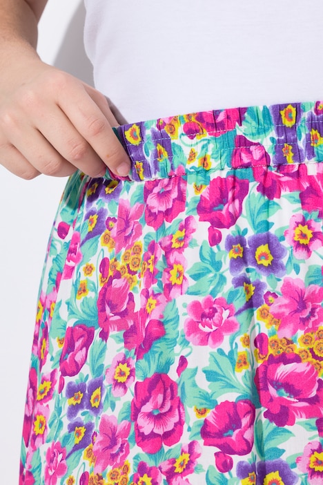 Midi-rok, A-lijn, bloemenpatroon, elastische tailleband