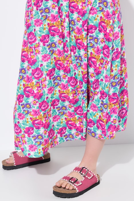 Midi-rok, A-lijn, bloemenpatroon, elastische tailleband