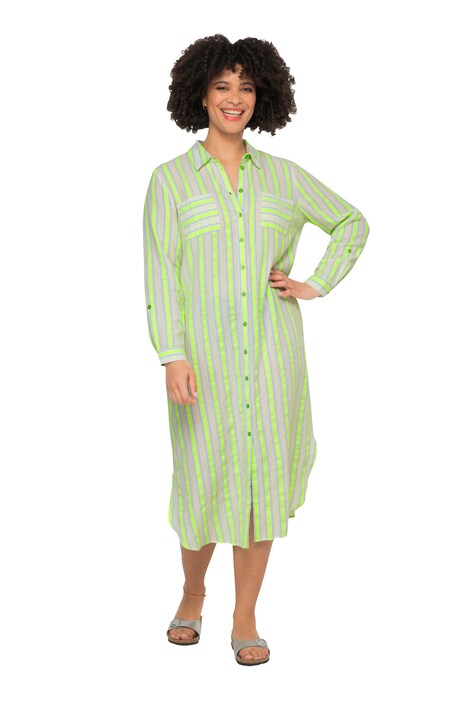 Striped 3/4-Sleeve Shirt Blouse Midi Dress