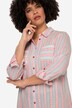 Vestido midi estilo blusa camiser, rayas, cuello camisero, manga 3/4