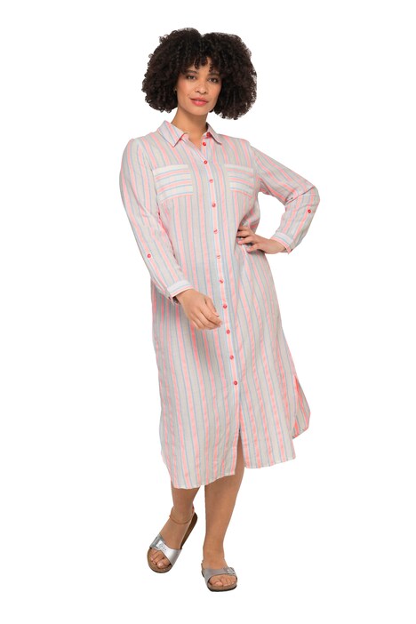 Striped 3/4-Sleeve Shirt Blouse Midi Dress