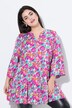 Tunika bluse, utringning med knappestolpe, 3/4 ermer, volanger