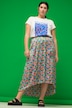 Midirok, A-lijn, gekleurde bloemenprint, elastische tailleband