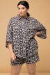 Muslin 3/4 Sleeve Leopard Print Button Down Shirt