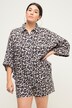 Muslin 3/4 Sleeve Leopard Print Button Down Shirt