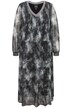 Midi žerzejové šaty, mačkané, batikovaný vzor, výstřih do V, dlouhé rukávy