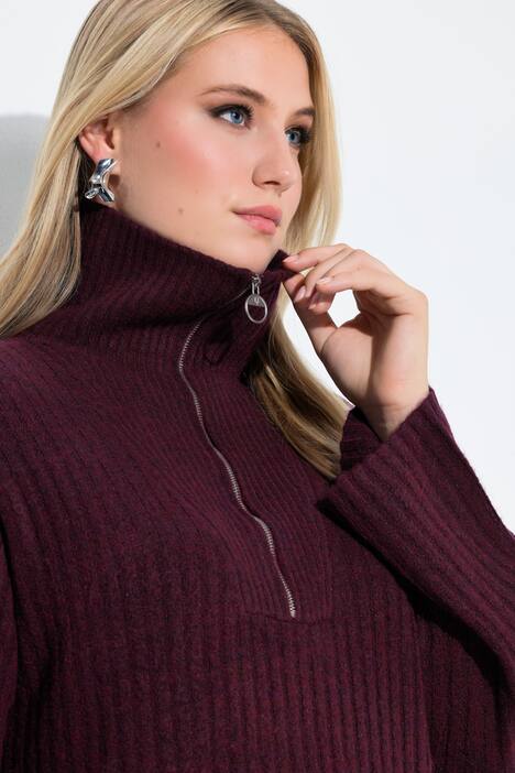 Gebreide jurk, A-lijn, geribbeld breiwerk, troyerkraag, lange mouwen