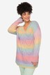 Long-Sleeve V-Neck Color Gradient Sweater with Heart Ajour Pattern