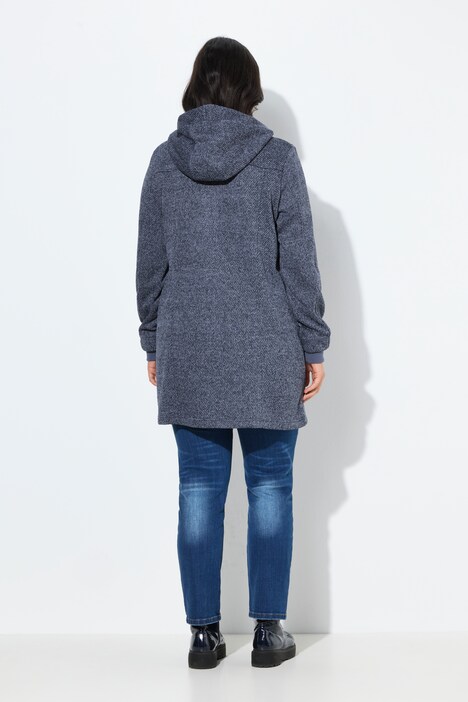 Giacca in maglia e pile con cappuccio, tasche con zip e cerniera a cursore doppio
