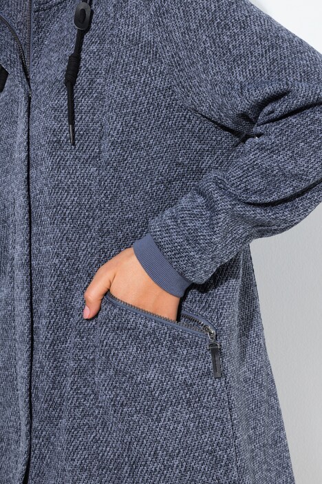 Giacca in maglia e pile con cappuccio, tasche con zip e cerniera a cursore doppio