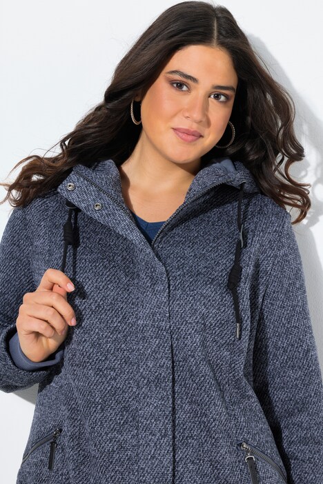 Giacca in maglia e pile con cappuccio, tasche con zip e cerniera a cursore doppio