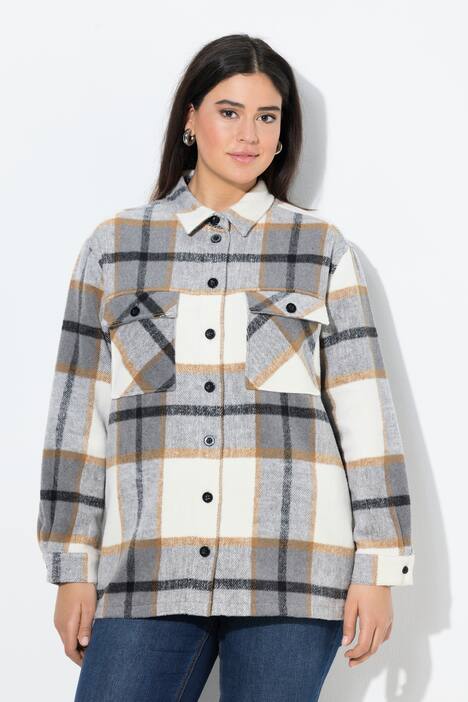Surchemise à carreaux oversize, manches longues et col chemise