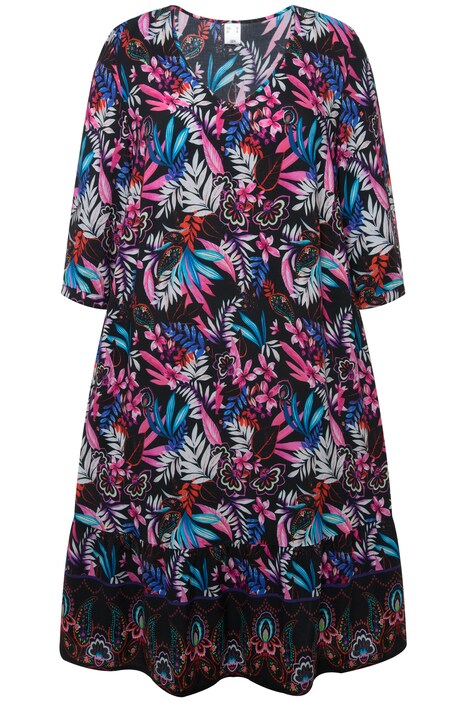 A-Line 3/4-Sleeve V-Neck All-Over Print Dress