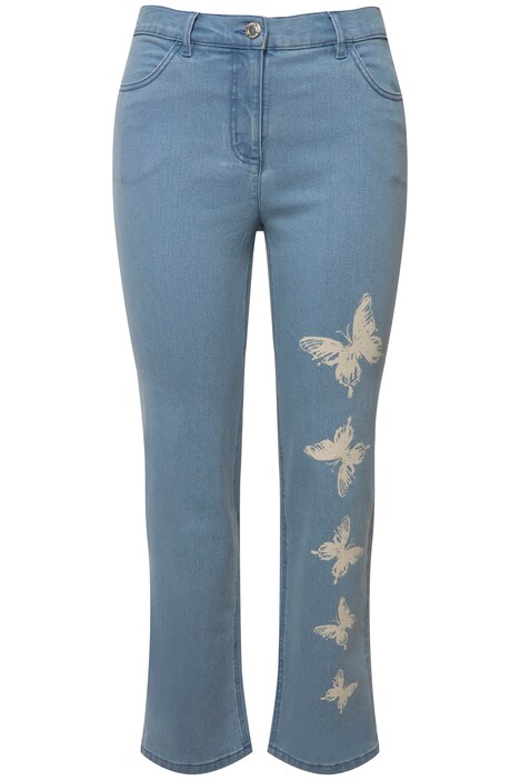 Straight Cut 4-Pocket Semi-Elastic Waist Jeans with Butterflies