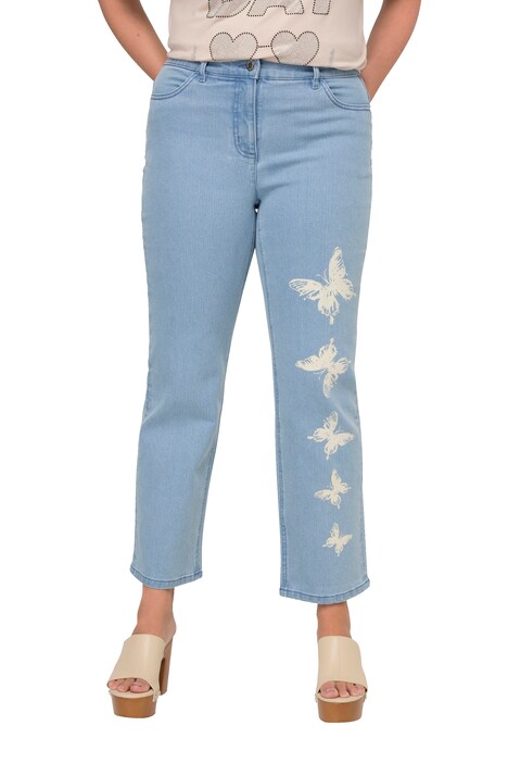 Straight Cut 4-Pocket Semi-Elastic Waist Jeans with Butterflies