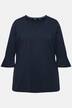 Camiseta, pliegues decorativos, línea A, cuello redondo, manga 3/4 con volante