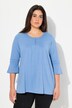 Maglia dal taglio svasato con pieghe decorative, scollo a girocollo e maniche a 3/4 con volant