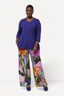 Pantalon en tissu fluide slinky à fleurs, jambe large et taille élastique