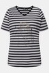 T-shirt, striber, metallisk dyremotiv, V-udskæring, korte ærmer