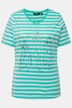 T-shirt, striber, metallisk dyremotiv, V-udskæring, korte ærmer