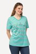 T-shirt, striber, metallisk dyremotiv, V-udskæring, korte ærmer