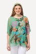 Bluse, dobbelt lag, blomster, rund hals, korte ærmer
