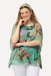 Bluse, dobbelt lag, blomster, rund hals, korte ærmer
