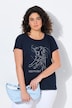 T-shirt, metallic diermotief, oversized, ronde hals, korte mouw