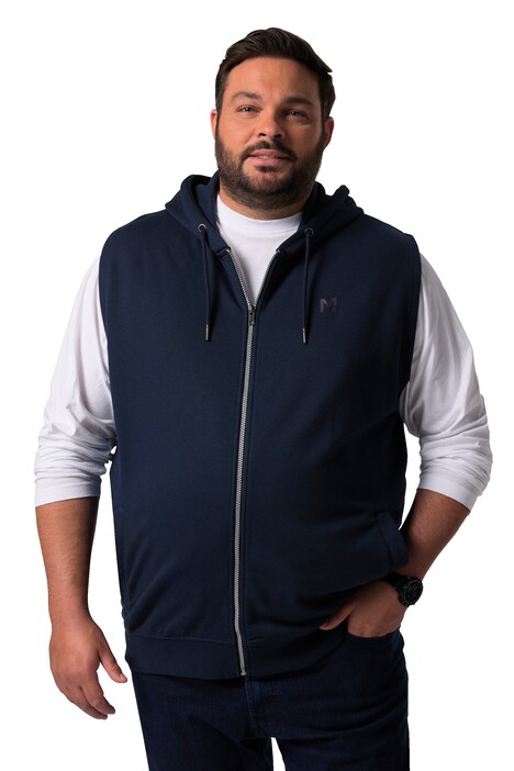 Tepláková vesta Men+, kapuce, zip, do 8XL