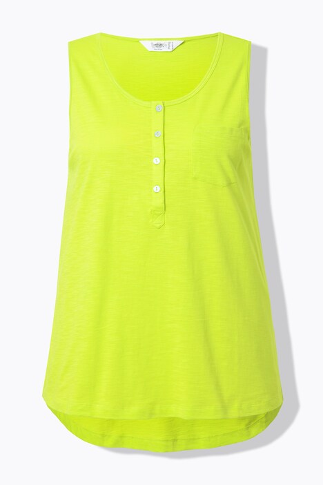 Top, ronde hals, knoopsluiting, langer achterpand