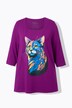 Camiseta larga, motivo de animal, forma en A, escote cuadrado, manga 3/4