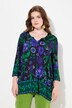 Camisa, estampado rústico, forma en A, cuello de túnica, mangas 3/4