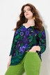 Camisa, estampado rústico, forma en A, cuello de túnica, mangas 3/4