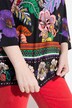 T-shirt col tunisien et manches 3/4, motif champêtre et coupe évasée