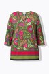 Camisa, estampado rústico, forma en A, cuello de túnica, mangas 3/4