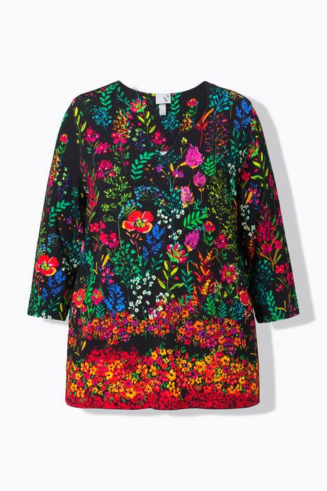 Shirt, Landhausdruck, A-Linie, Tunika-Ausschnitt, 3/4-Arm