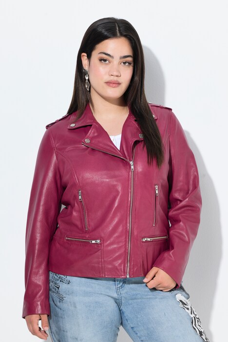 Veste de motard/perfecto en cuir, fermeture zippée métallique, doublure intégrale