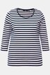Skjorte, striper, ribbet jersey, rund hals, 3/4-ermer