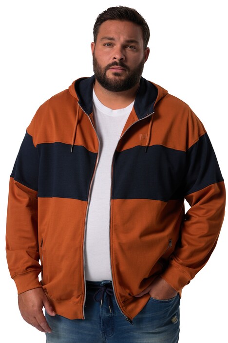 Bunda s kapucí Men+, tepláková, barevné bloky, kapuce, do 8XL